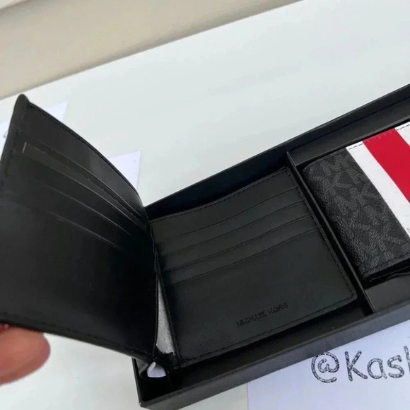 Michael kors Mens Wallet Card Case 3 in 1 Gift box set Black Red Flame - Picture 3 of 5